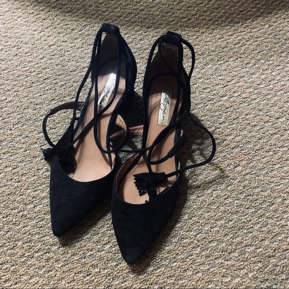 Halogen Black Suede Lace Up Block Heels Size 6M